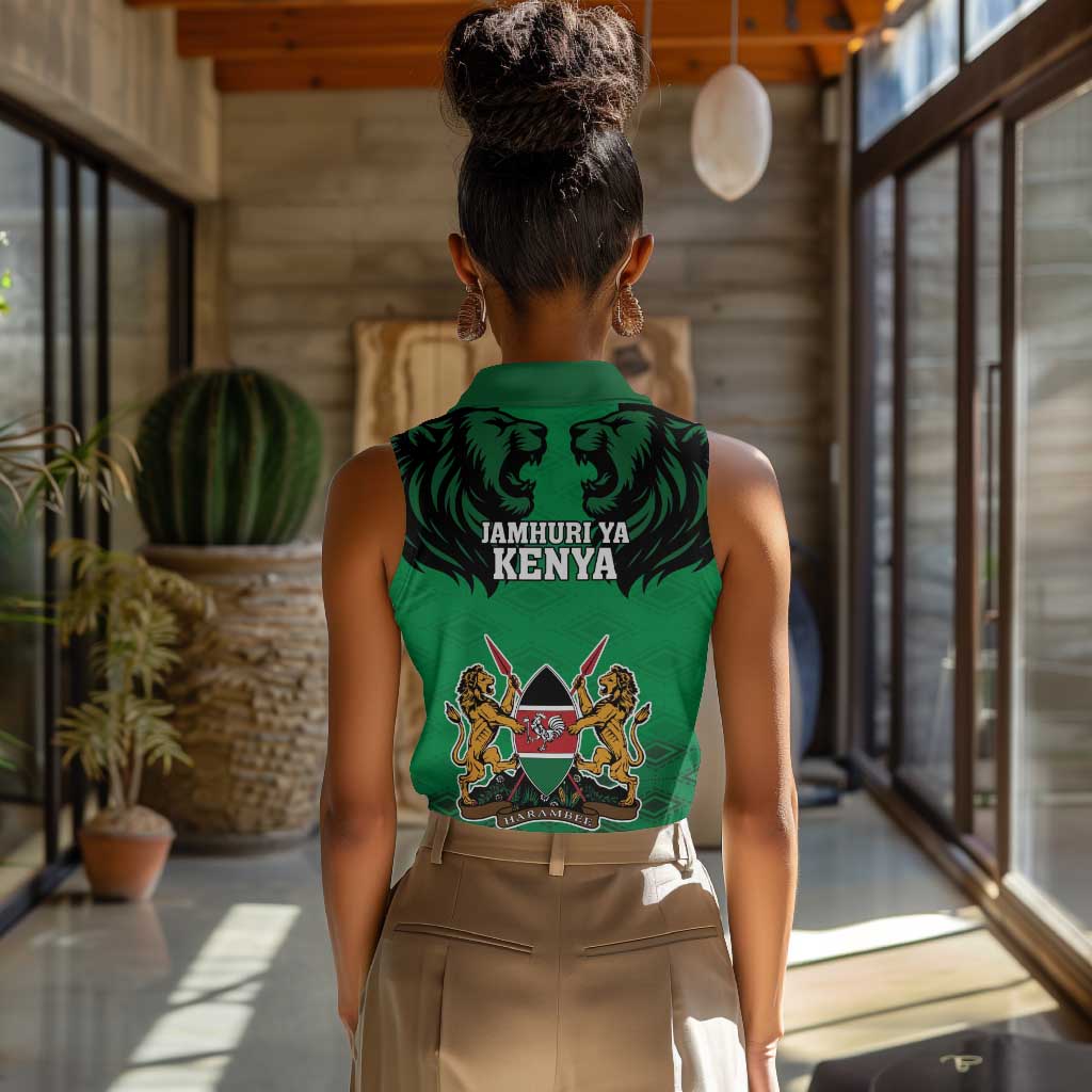 Afro Kenya National Heroes Day Women Sleeveless Polo Shirt Mashujaa With Lion Head And Coat Of Arms