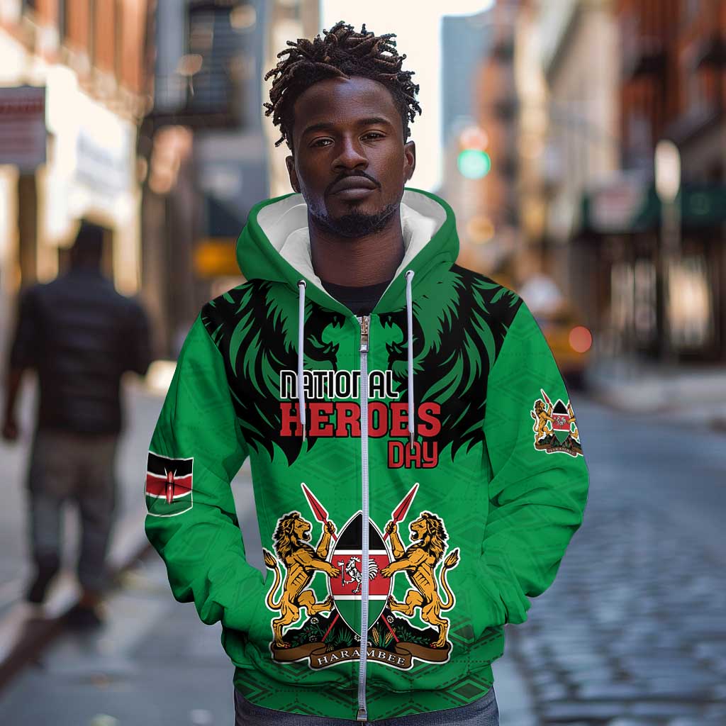 Afro Kenya National Heroes Day Zip Hoodie Mashujaa With Lion Head And Coat Of Arms