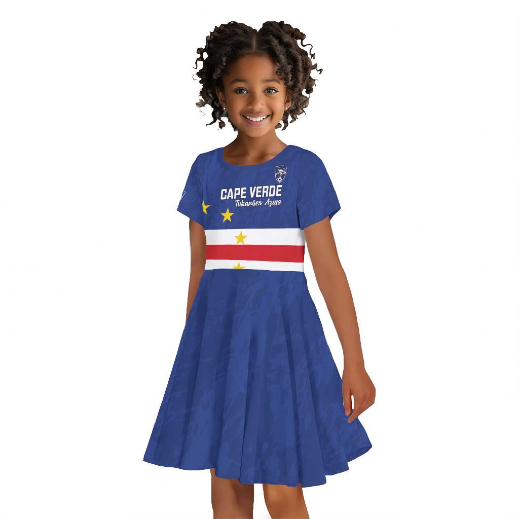 Cape Verde Football Go Champion Custom Kid Short Sleeve Dress Sporty Style - African Pride