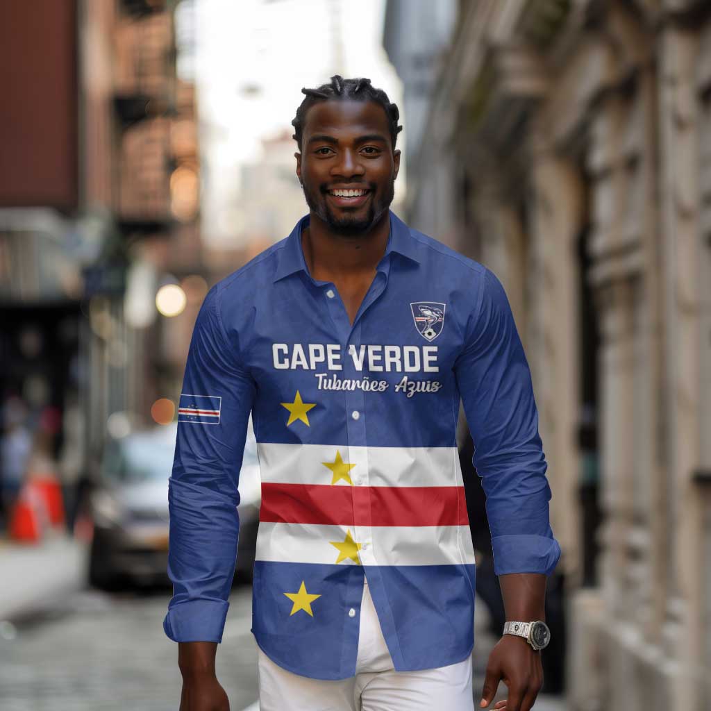 Cape Verde Football Go Champion Custom Long Sleeve Button Shirt Sporty Style - African Pride