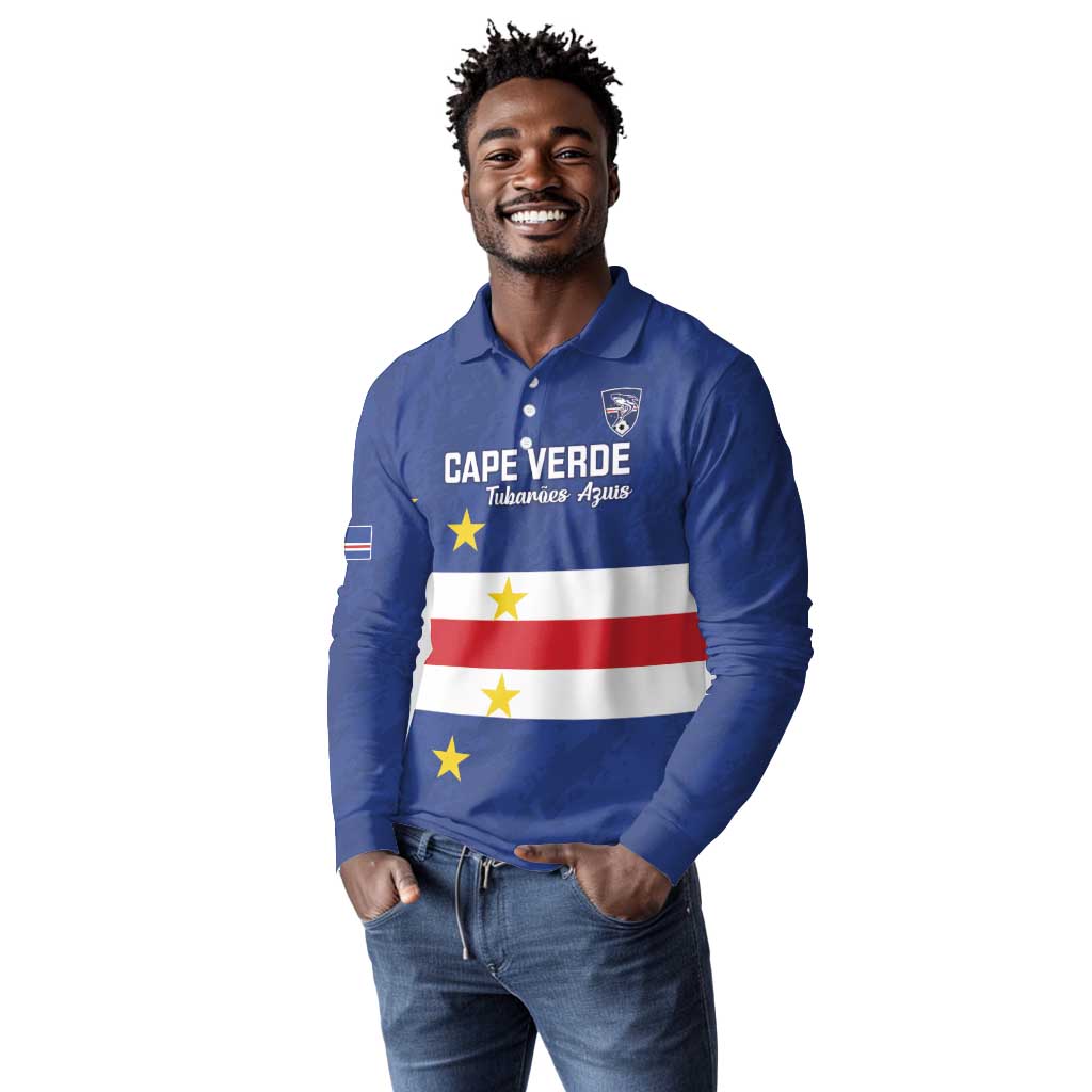 Cape Verde Football Go Champion Custom Long Sleeve Polo Shirt Sporty Style - African Pride