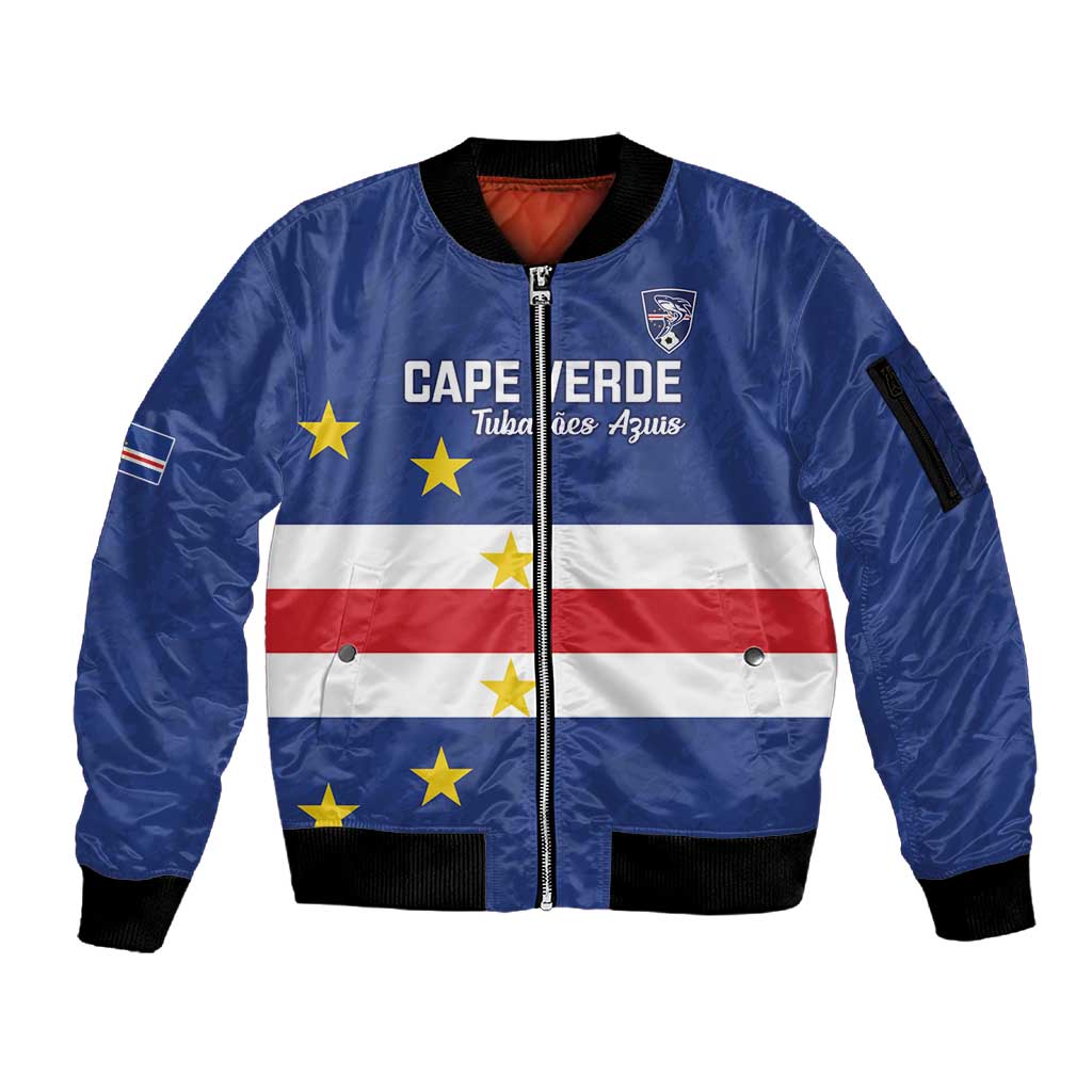 Cape Verde Football Go Champion Custom Sleeve Zip Bomber Jacket Sporty Style - African Pride