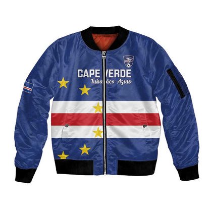 Cape Verde Football Go Champion Custom Sleeve Zip Bomber Jacket Sporty Style - African Pride