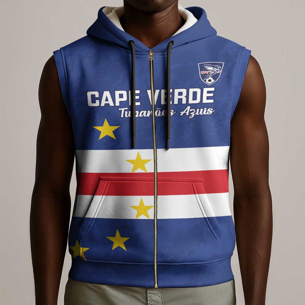 Cape Verde Football Go Champion Custom Sleeveless Zip Hoodie Sporty Style - African Pride
