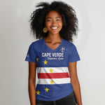 Cape Verde Football Go Champion Custom Women V-Neck T-Shirt Sporty Style - African Pride