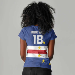 Cape Verde Football Go Champion Custom Women V-Neck T-Shirt Sporty Style - African Pride