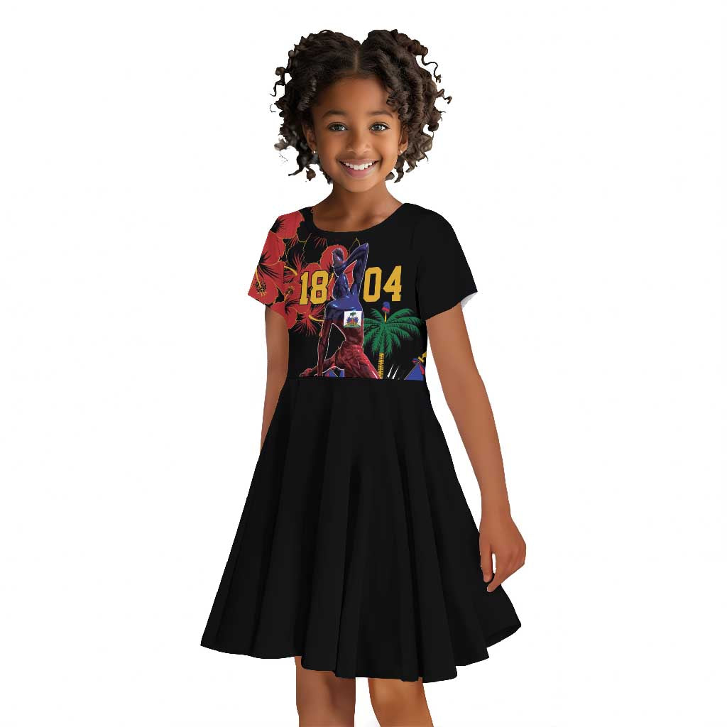 Afro-Haitians Negre Marron Kid Short Sleeve Dress Libete Egalite Fratenite LT18