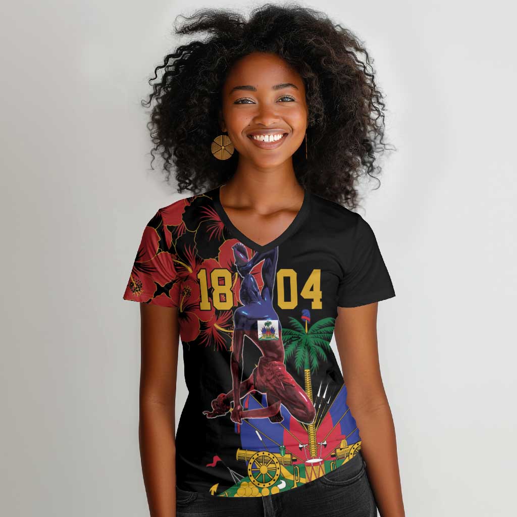 Afro-Haitians Negre Marron Women V-Neck T-Shirt Libete Egalite Fratenite LT18