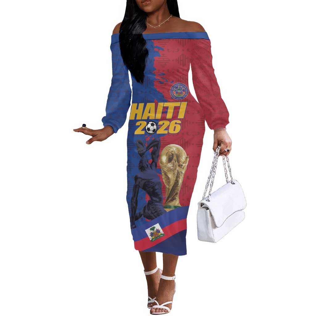 Custom Afro-Haitians Football Off The Shoulder Long Sleeve Dress Les Grenadiers 2026 World Football - African Pride