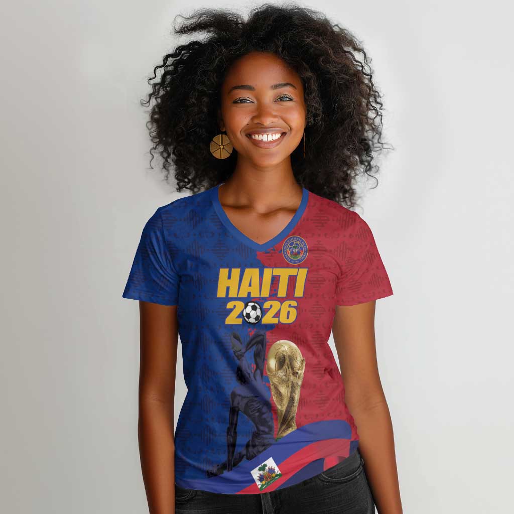 Custom Afro-Haitians Football Women V-Neck T-Shirt Les Grenadiers 2026 World Football - African Pride