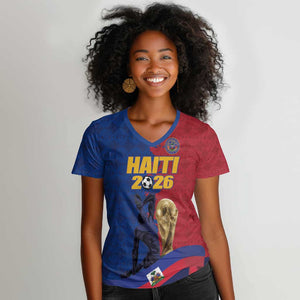 Custom Afro-Haitians Football Women V-Neck T-Shirt Les Grenadiers 2026 World Football - African Pride