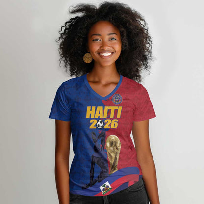 Custom Afro-Haitians Football Women V-Neck T-Shirt Les Grenadiers 2026 World Football - African Pride