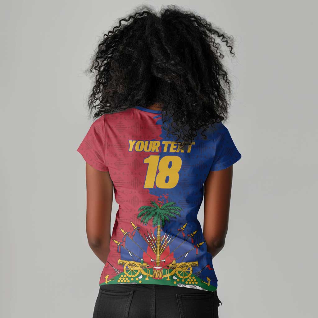 Custom Afro-Haitians Football Women V-Neck T-Shirt Les Grenadiers 2026 World Football - African Pride