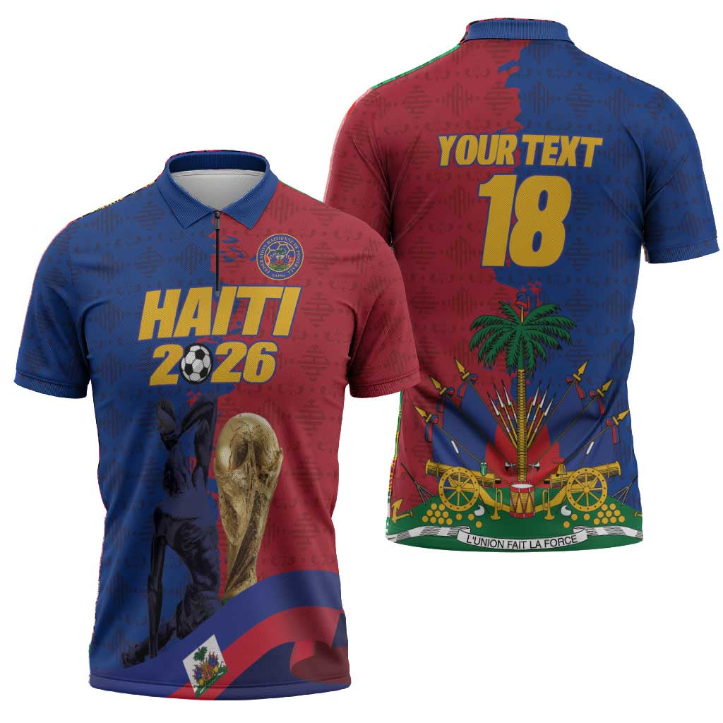 Custom Afro-Haitians Football Zipper Polo Shirt Les Grenadiers 2026 World Football - African Pride