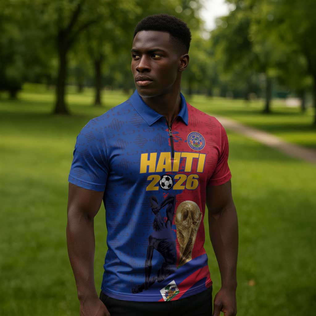 Custom Afro-Haitians Football Zipper Polo Shirt Les Grenadiers 2026 World Football - African Pride