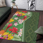 Afro Tropical Flowers Area Rug Green Version