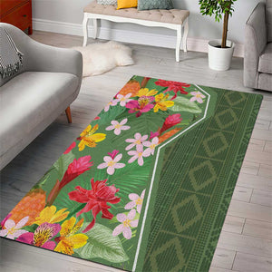 Afro Tropical Flowers Area Rug Green Version