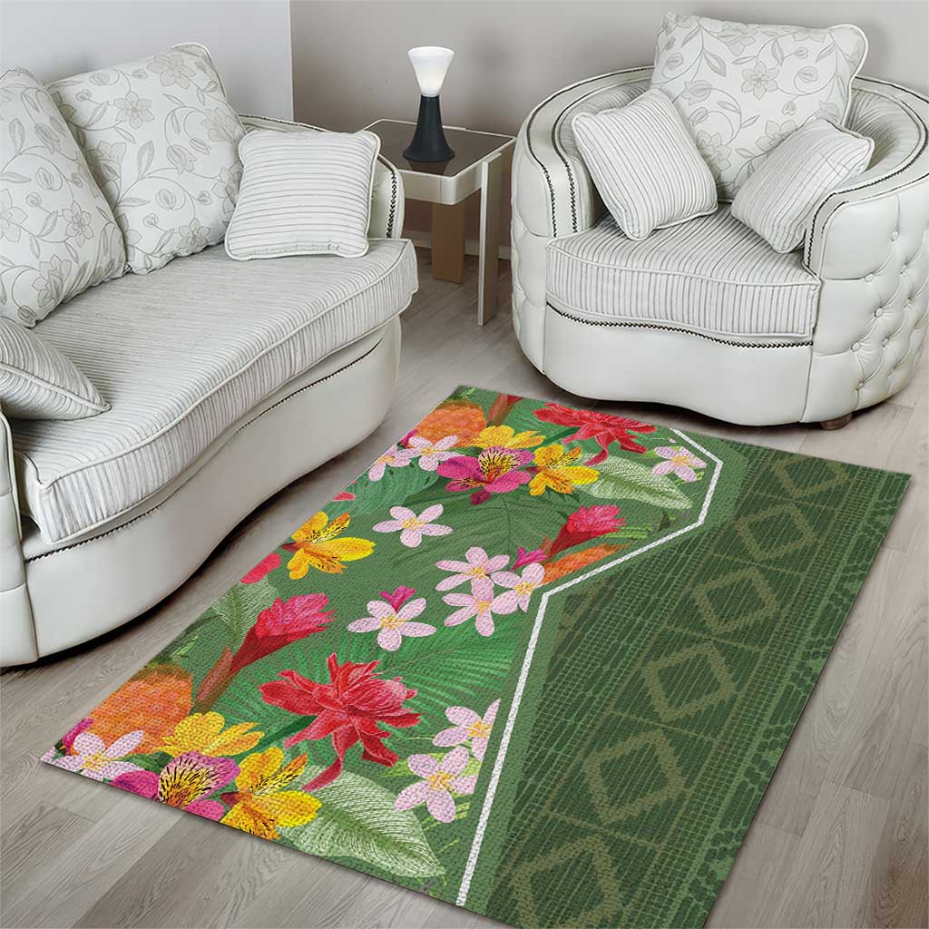 Afro Tropical Flowers Area Rug Green Version
