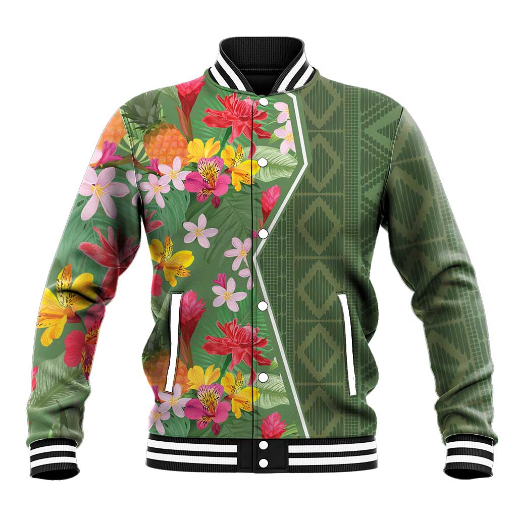 Afro Tropical Flowers Baseball Jacket Green Version LT18