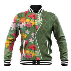 Afro Tropical Flowers Baseball Jacket Green Version LT18