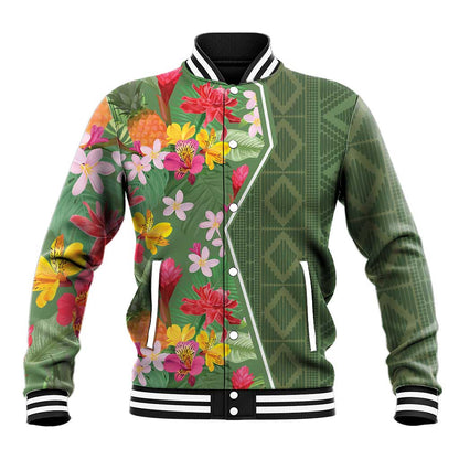 Afro Tropical Flowers Baseball Jacket Green Version LT18
