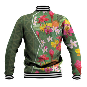 Afro Tropical Flowers Baseball Jacket Green Version LT18