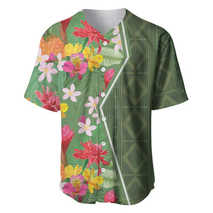 Afro Tropical Flowers Baseball Jersey Green Version