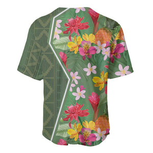 Afro Tropical Flowers Baseball Jersey Green Version