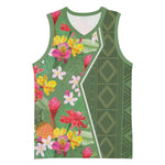 Afro Tropical Flowers Basketball Jersey Green Version - African Pride