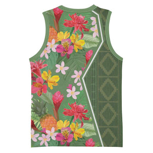 Afro Tropical Flowers Basketball Jersey Green Version - African Pride