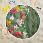 Afro Tropical Flowers Beach Blanket Green Version