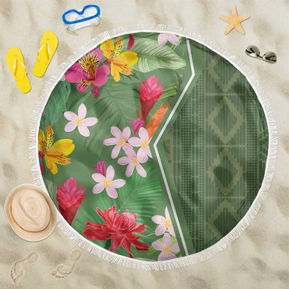 Afro Tropical Flowers Beach Blanket Green Version
