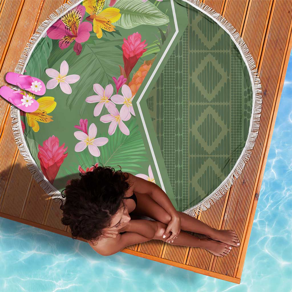 Afro Tropical Flowers Beach Blanket Green Version