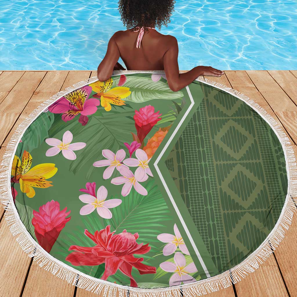 Afro Tropical Flowers Beach Blanket Green Version