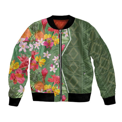 Afro Tropical Flowers Bomber Jacket Green Version