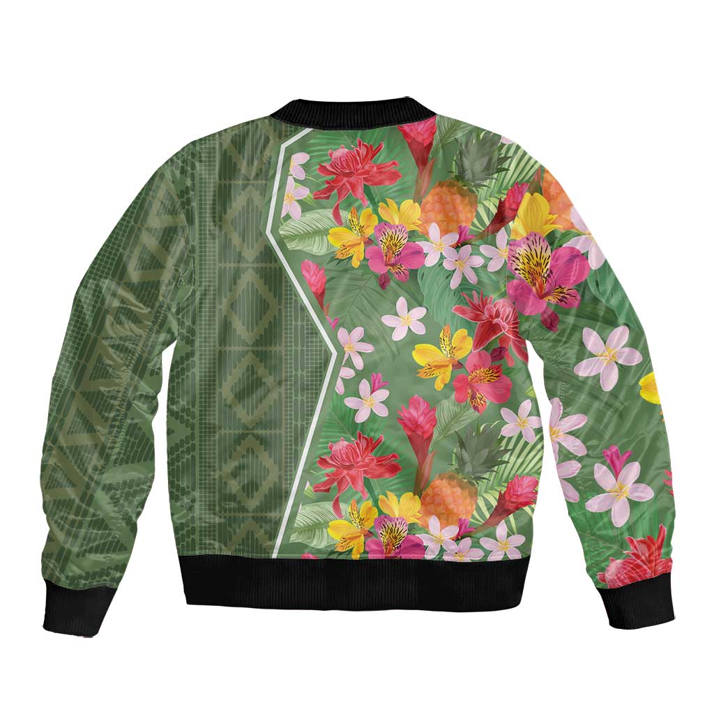 Afro Tropical Flowers Bomber Jacket Green Version