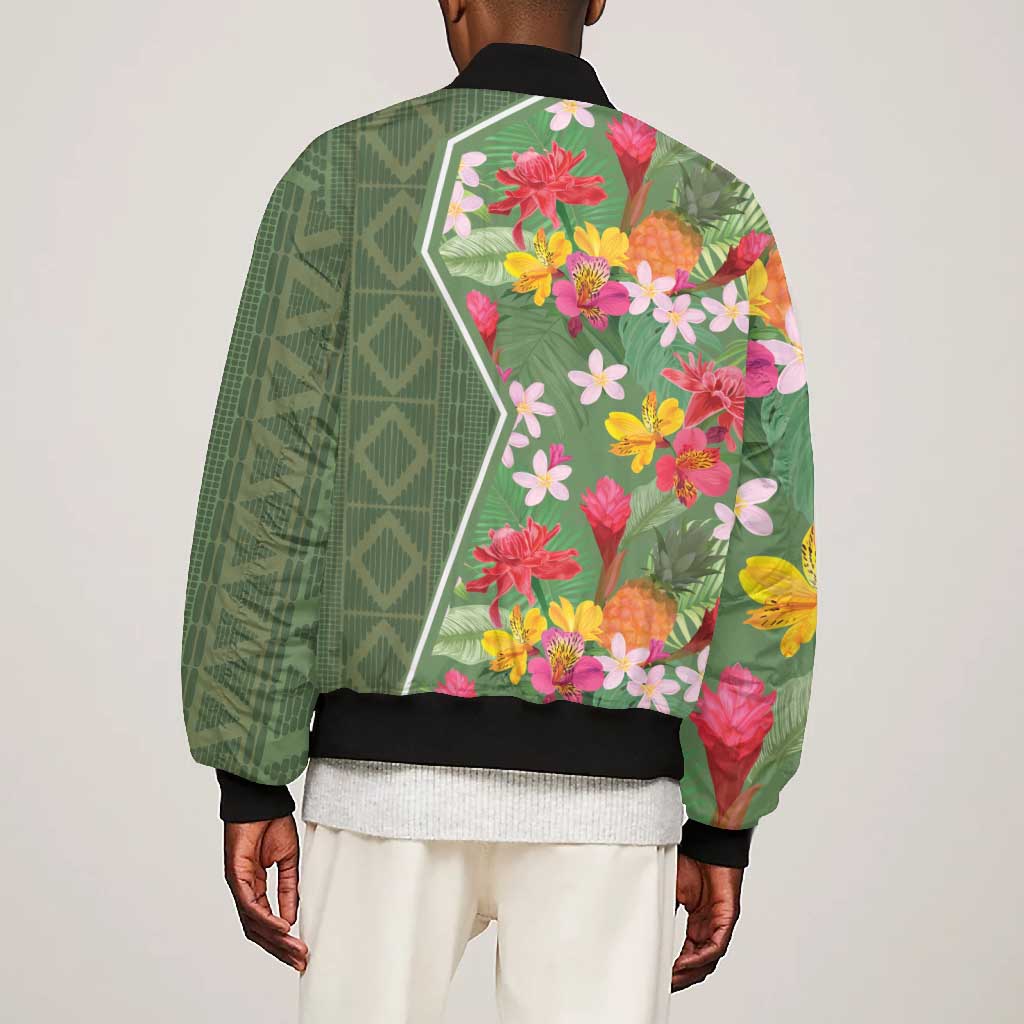 Afro Tropical Flowers Bomber Jacket Green Version