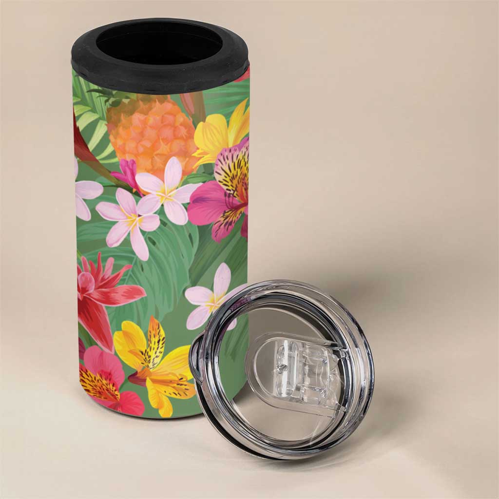 Afro Tropical Flowers 4 in 1 Can Cooler Tumbler Green Version