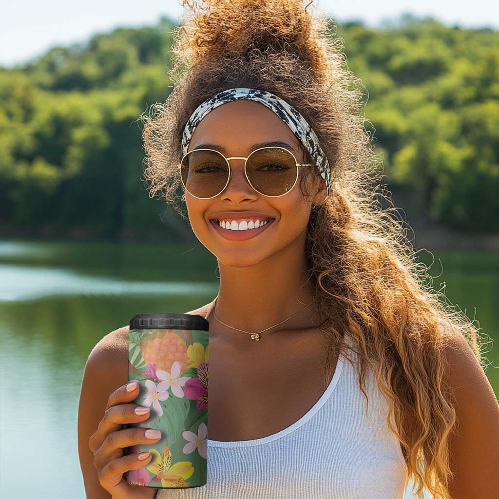 Afro Tropical Flowers 4 in 1 Can Cooler Tumbler Green Version