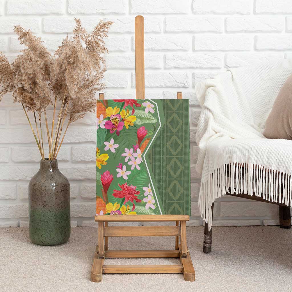 Afro Tropical Flowers Canvas Wall Art Green Version