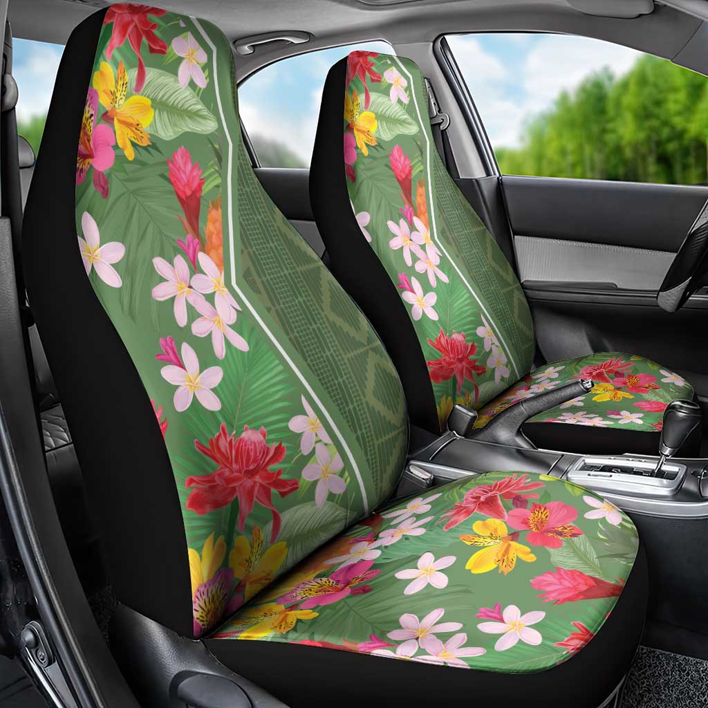 Afro Tropical Flowers Car Seat Cover Green Version