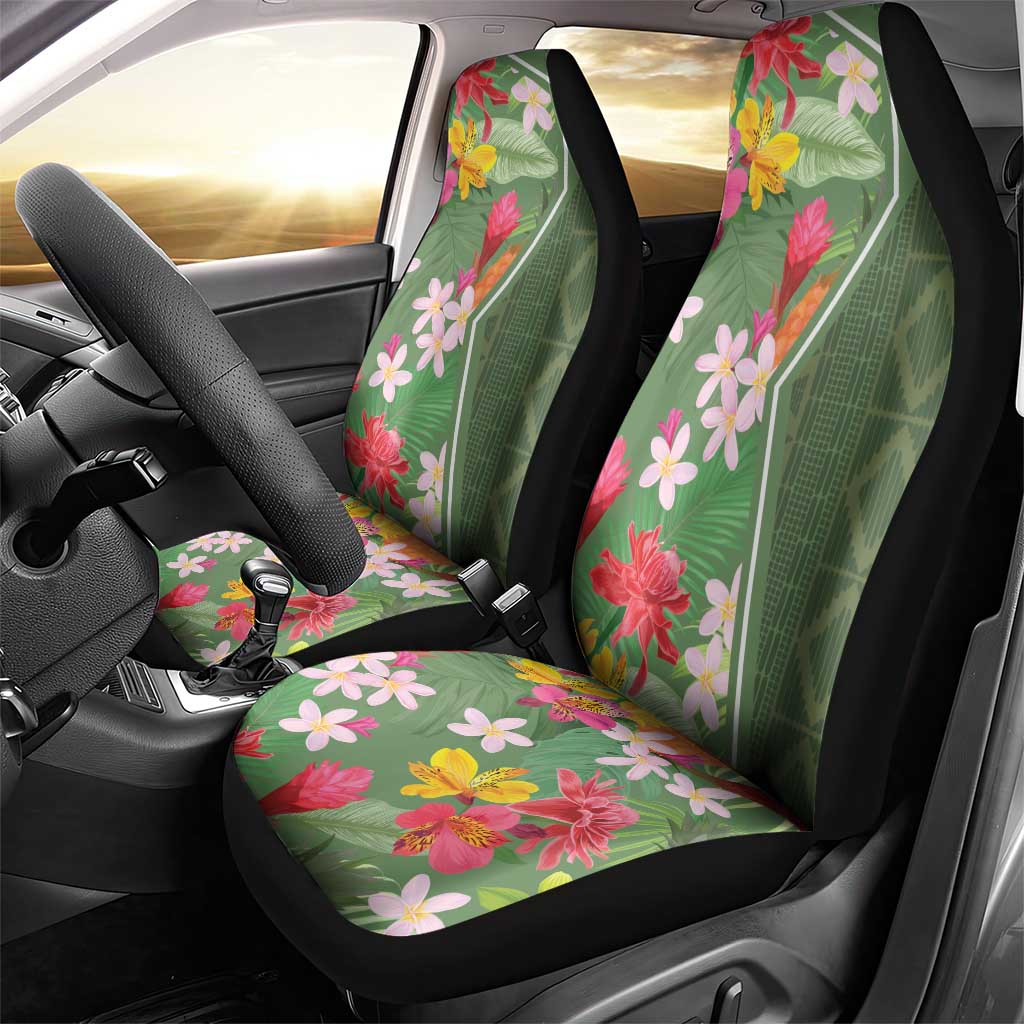 Afro Tropical Flowers Car Seat Cover Green Version