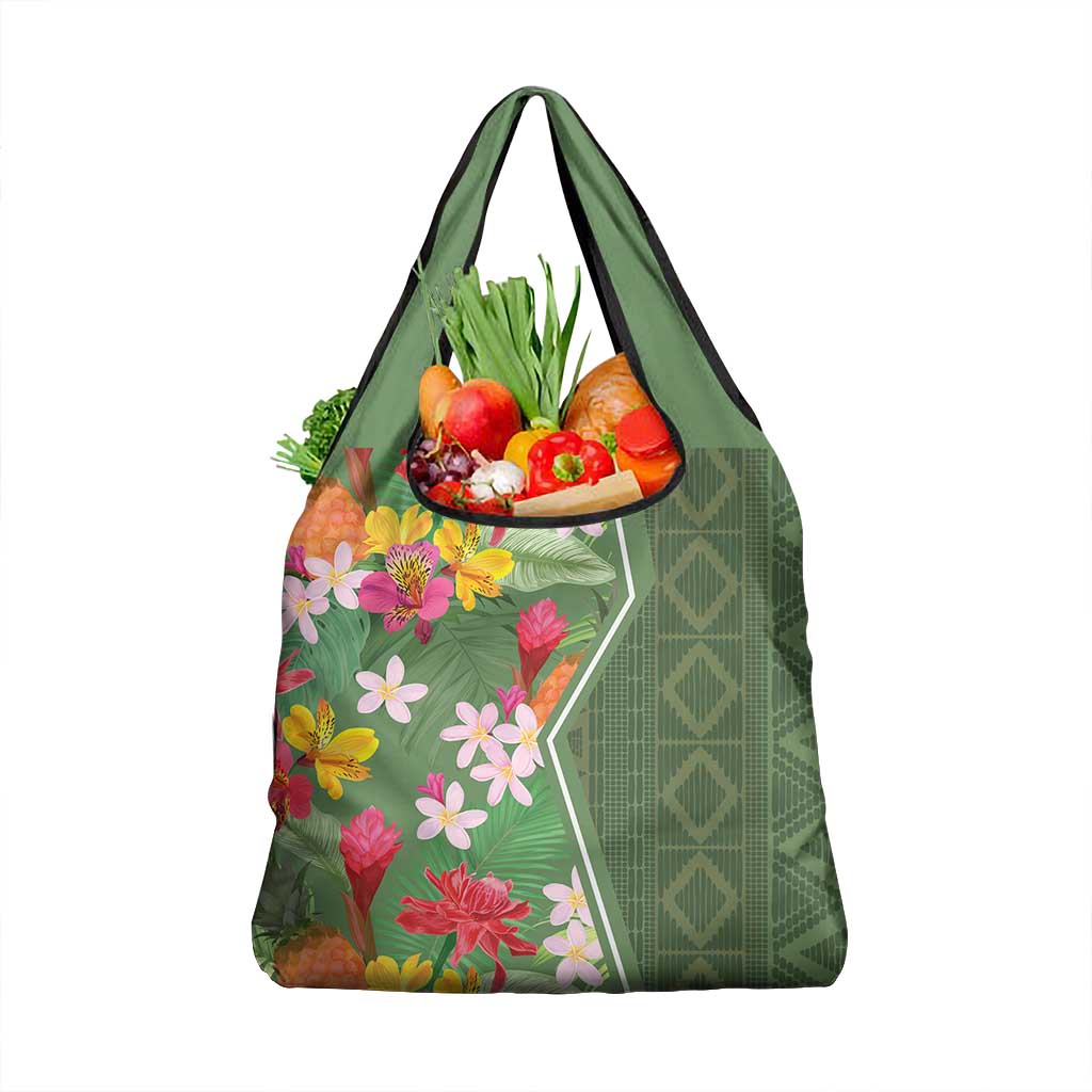 Afro Tropical Flowers Grocery Bag Green Version