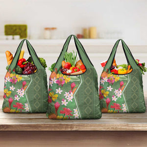 Afro Tropical Flowers Grocery Bag Green Version