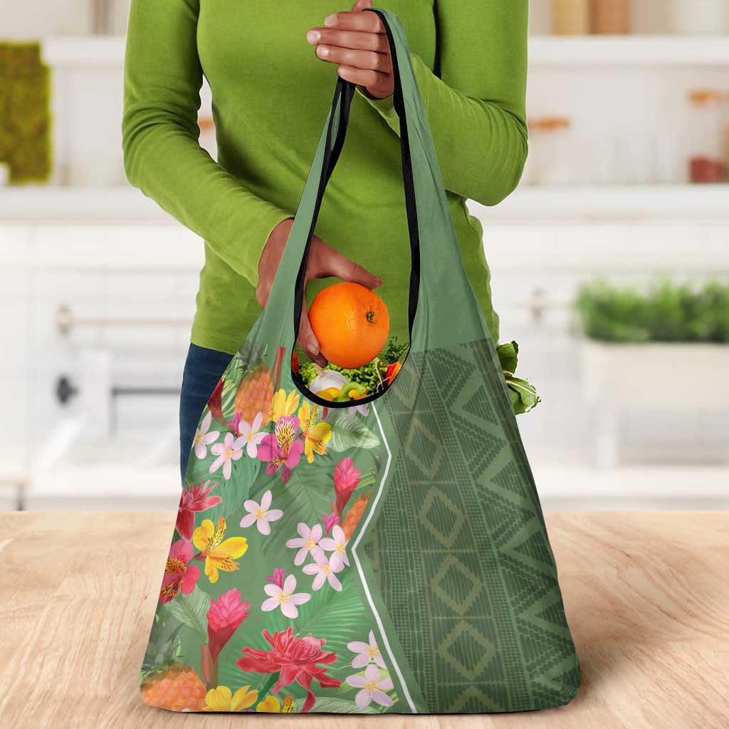 Afro Tropical Flowers Grocery Bag Green Version
