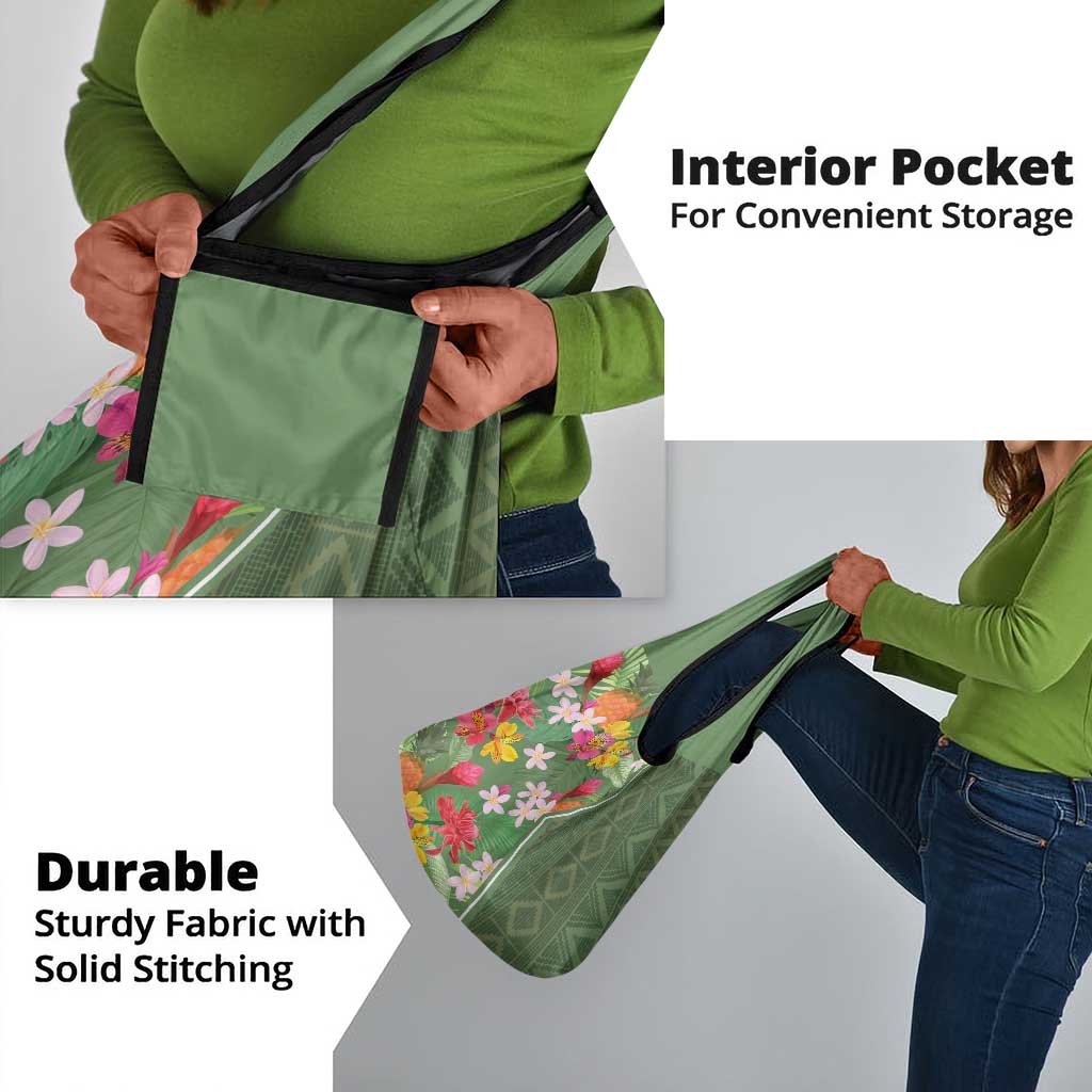 Afro Tropical Flowers Grocery Bag Green Version