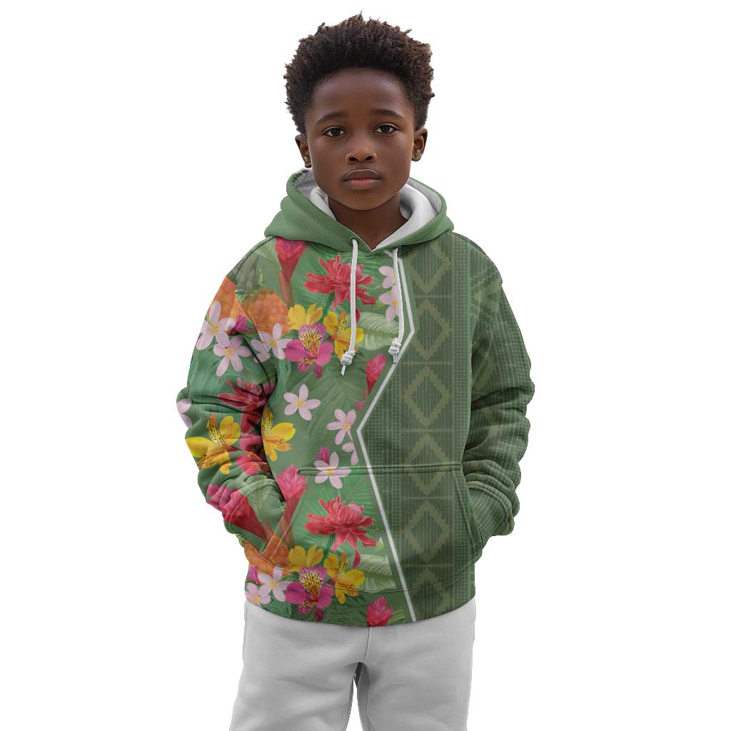 Afro Tropical Flowers Kid Hoodie Green Version