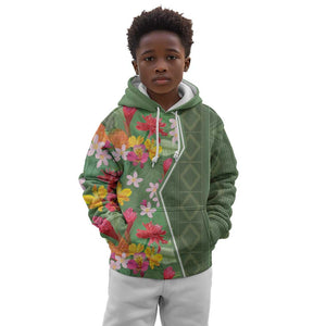 Afro Tropical Flowers Kid Hoodie Green Version