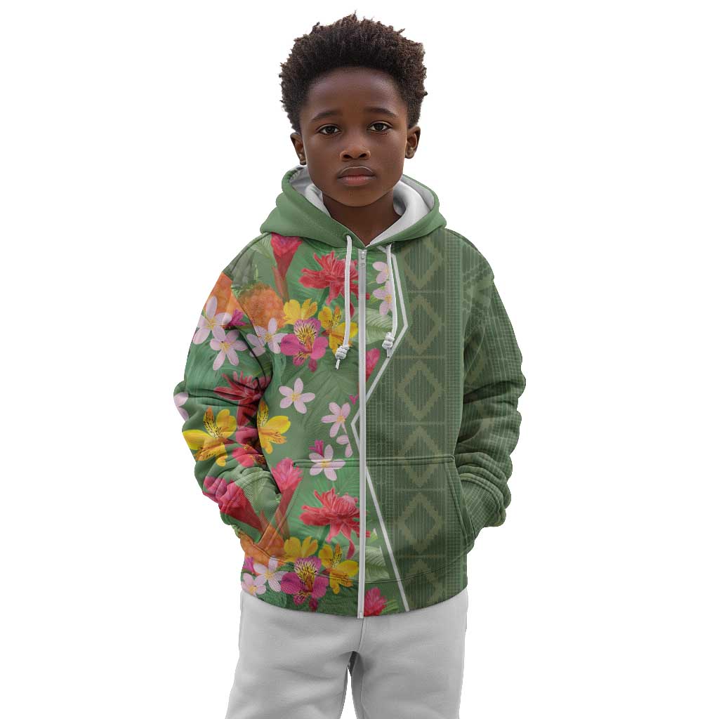 Afro Tropical Flowers Kid Hoodie Green Version