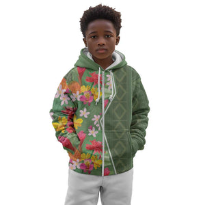 Afro Tropical Flowers Kid Hoodie Green Version